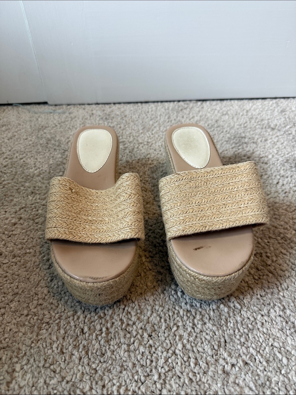 Source Unknown Natural Woven Platform Slide Sandals